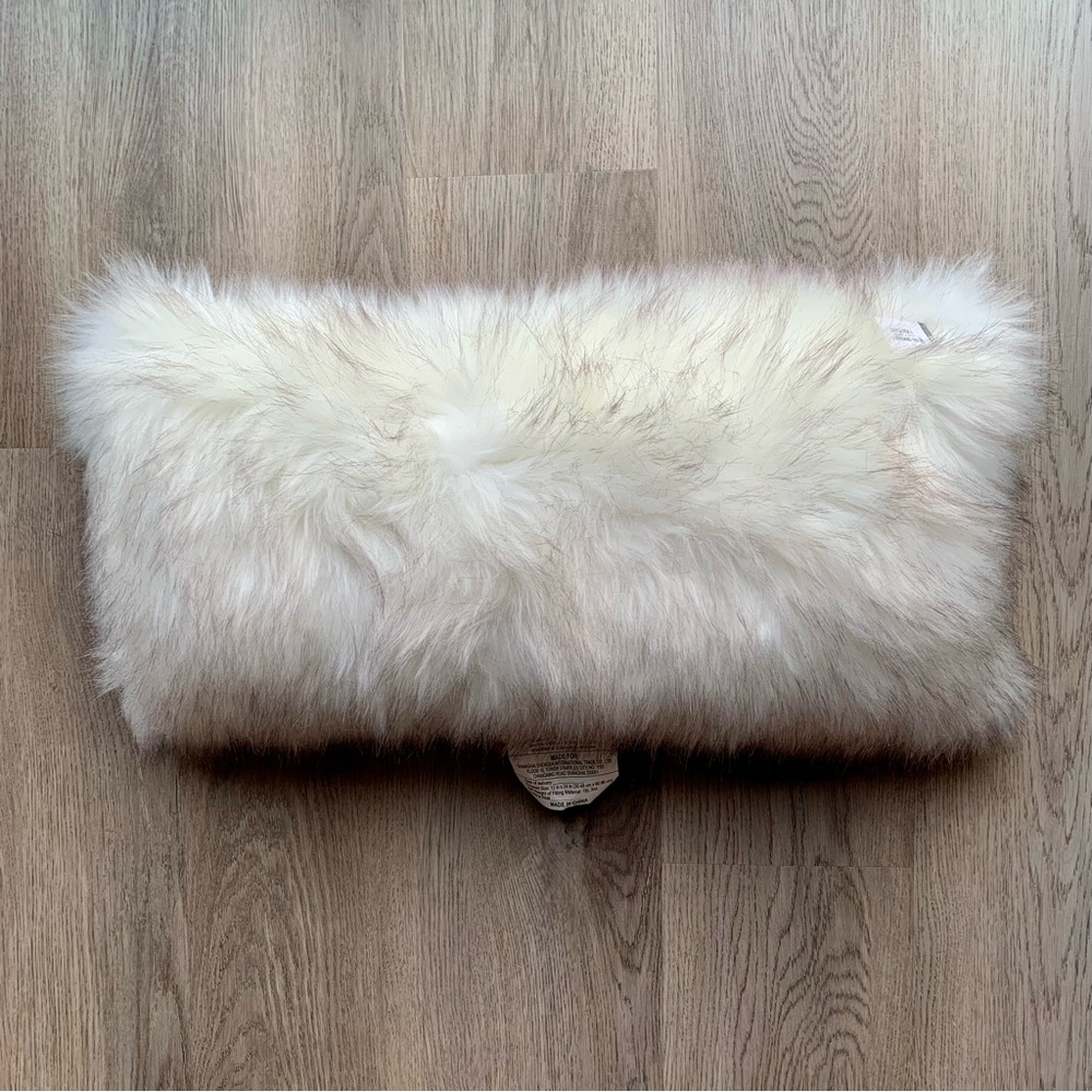 Threshold Faux Ultra Soft Fur Toss Throw Pillow White with Grey and Black 12x24”